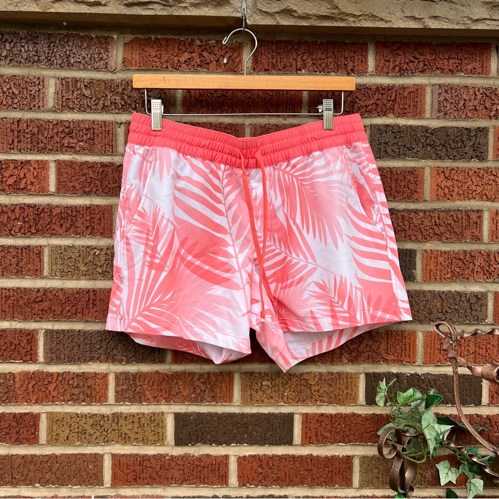 Field & Stream White and Pink Palm Tree Bathing Suit Shorts